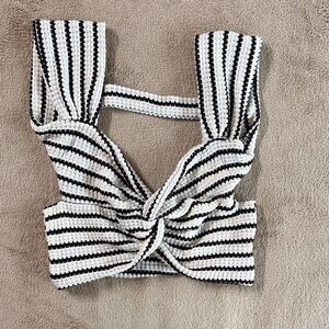 SHEIN Black and White Striped Knit Crop Top
